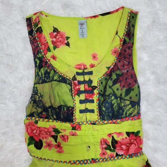 Free People Floral Bohemian Style Tie Waist Sleeveless Blouse - Size 6 - Picture 2 of 9